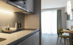   Studio with patio view